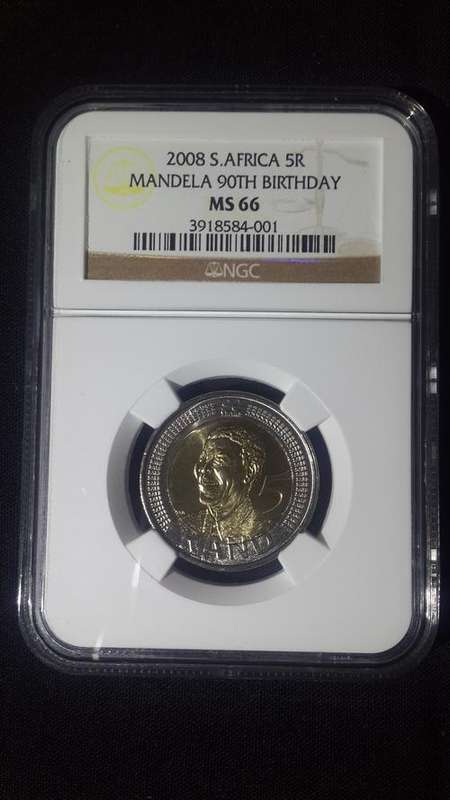 2008 S.AFRICA 5R MANDELA 90TH BIRTHDAY MS66 NGC GRADED