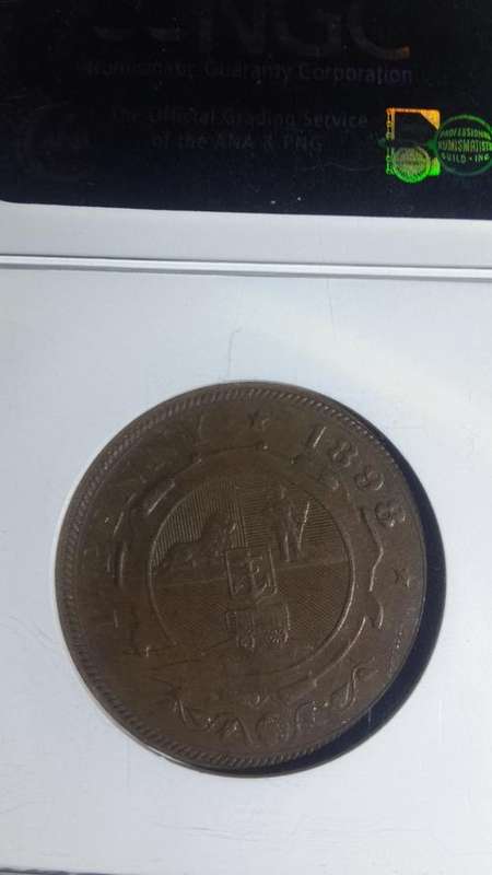 NGC GRADED AU55 1898 ZAR PENNY