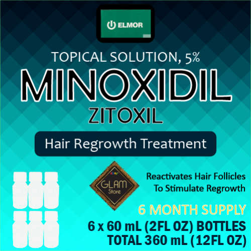 5% Minoxidil Extra Strength Men Hair Regrowth Solution (Zitoxil) 6 Month Supply - With Dropper