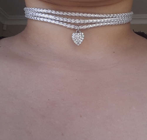 White and Silver Heart Choker