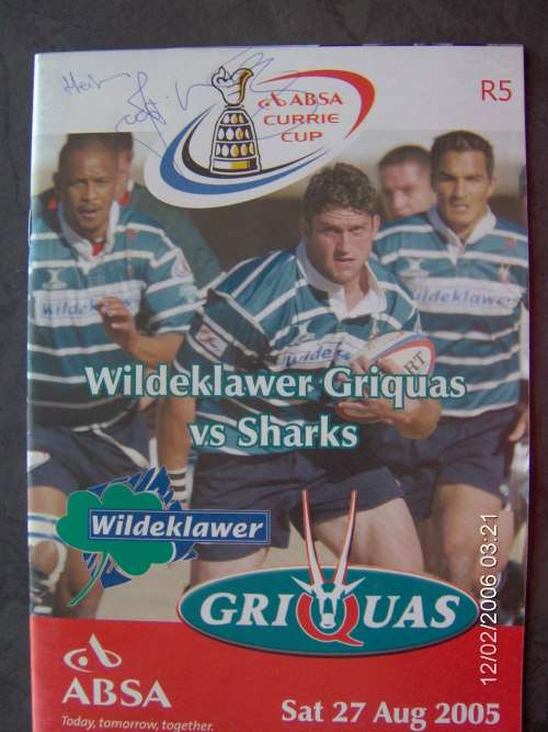 Griquas vs Sharks Rugby Program ( Signed by Joost )