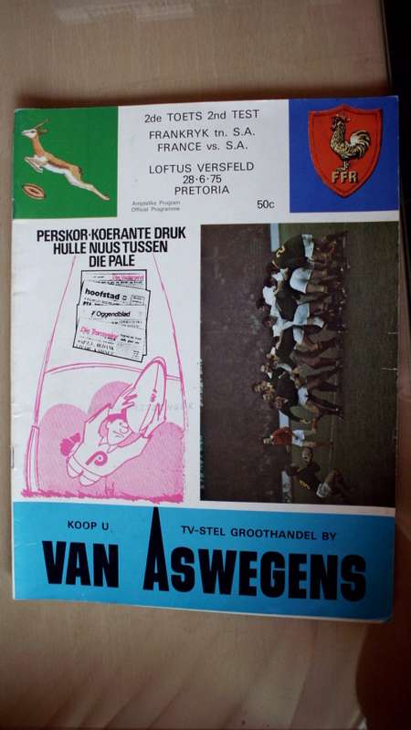 Rugby programme South Africa vs France 28/6/1975