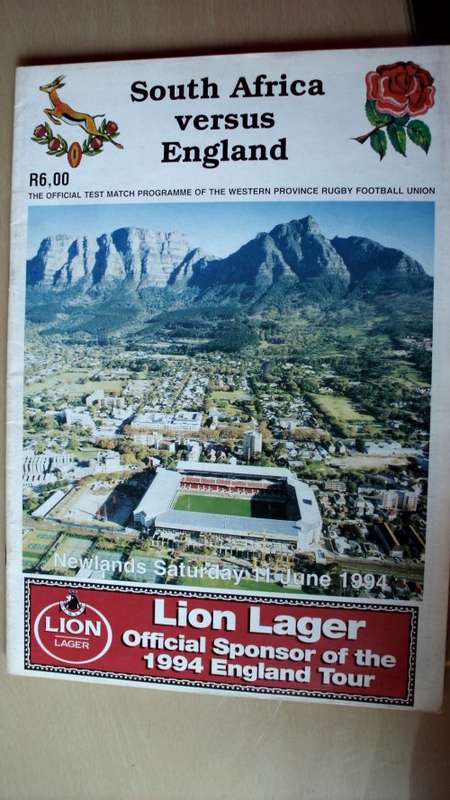 Rugby Programme South Africa vs England 11 June 1994