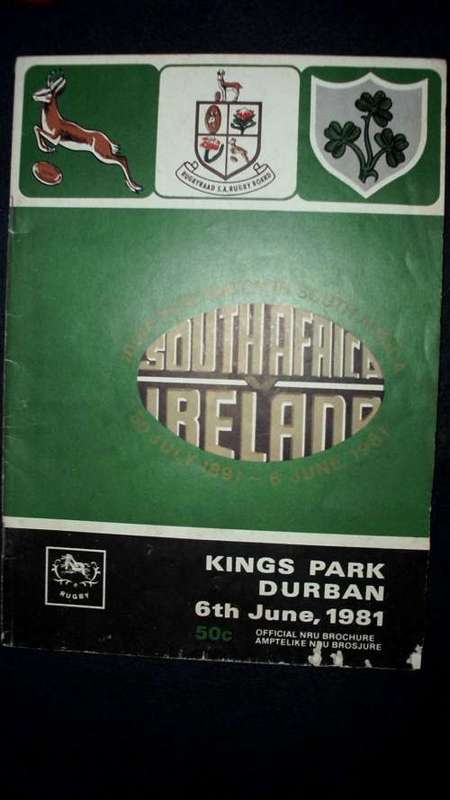 Rugby Programme South Africa vs ierland 6 June 1981
