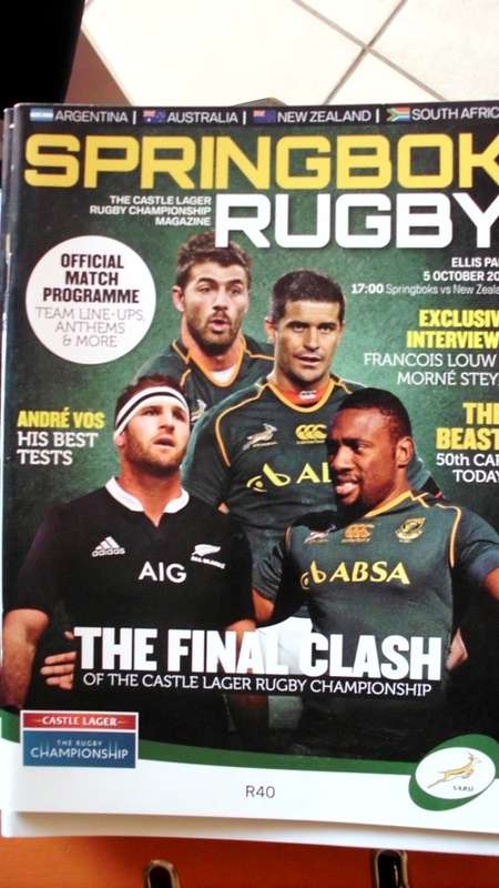 Rugby Programme SA vs NZ 5 Oct 2013