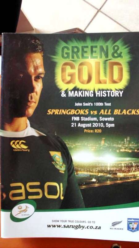 Rugby Programme SA vs NZ 21 Aug 2010