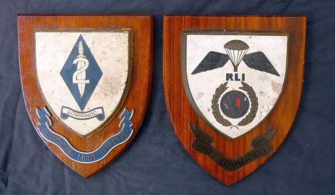 Rhodesian Light Infantry unit plaques, ! commando and 2 commando, originals from Rhodesia 1999