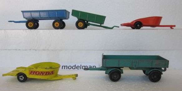 5 ENGLISH MATCHBOX REGULAR SERIES TRAILERS FOR RESTORATION