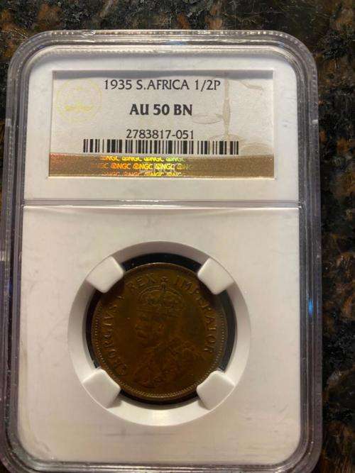 **1935**  SA 1/2p @@ NGC GRADED AU50 ... BN