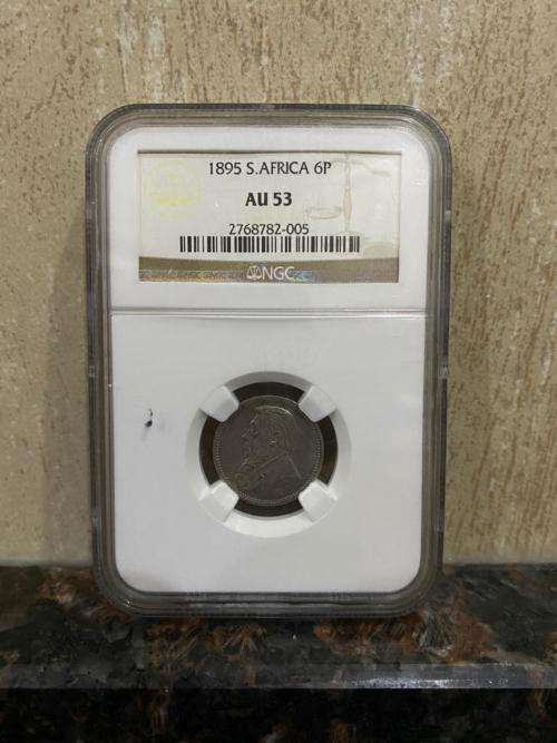 ** 1895** ZAR.. 6p...AU53..(NGC GRADED)