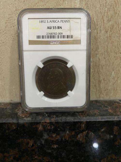 ** 1892 ** ZAR  PENNY (BN) AU55 NGC GRADED....