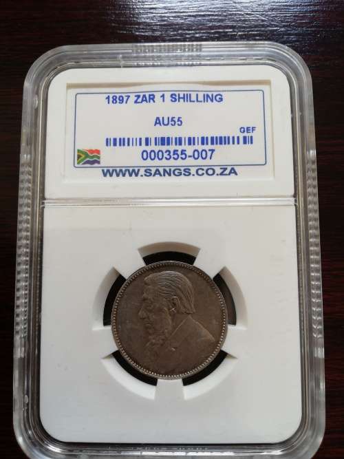 ** 1897 **  ZAR 1shilling - AU55 - (SANGS GRADED)