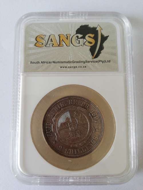 " 1897" ZAR 2s  AU58  (SANGS Graded)