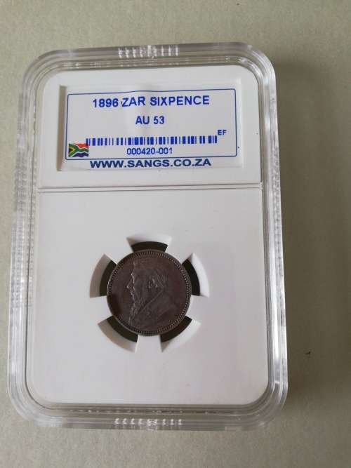 " 1896" ZAR 6p - AU 53 (SANGS GRADED)