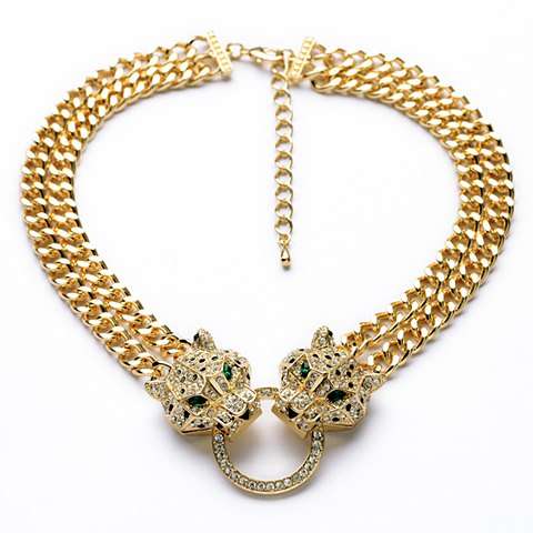 ****UNIQUE*** Diamante Leopard Head Pendant Double-Layer Necklace For Women
