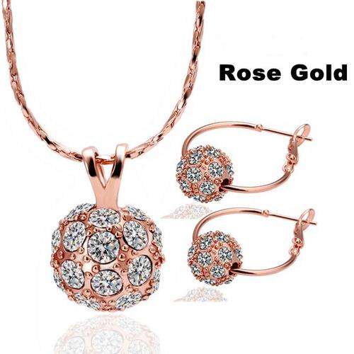A Suit of Stylish Women's Swarovski & Rose Gold Ball Necklace And Earrings