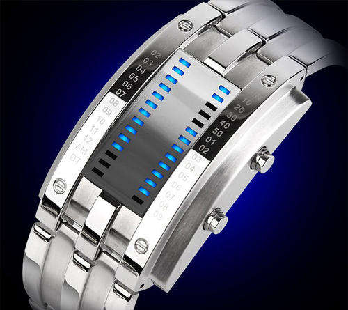 Unique Waterproof Watch with Blue Light Time-Date Indicate Steel Watchband for Men