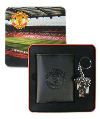 Man Utd Leather Wallet & Key Ring Gift Set