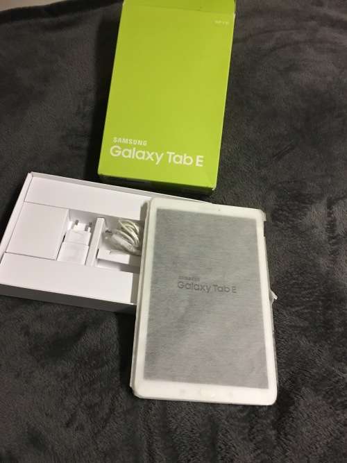 Samsung Tab E tablet with accessories