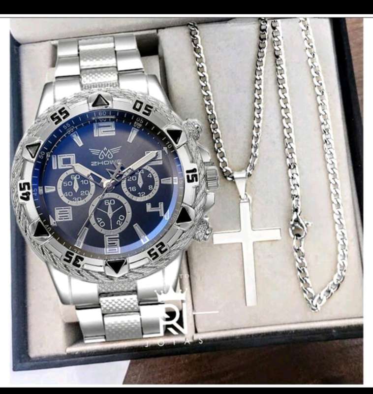 ZHOWE MEN`S LUXURIOUS WATCH SET COMES WITH CROSS PENDANT NECKLACE