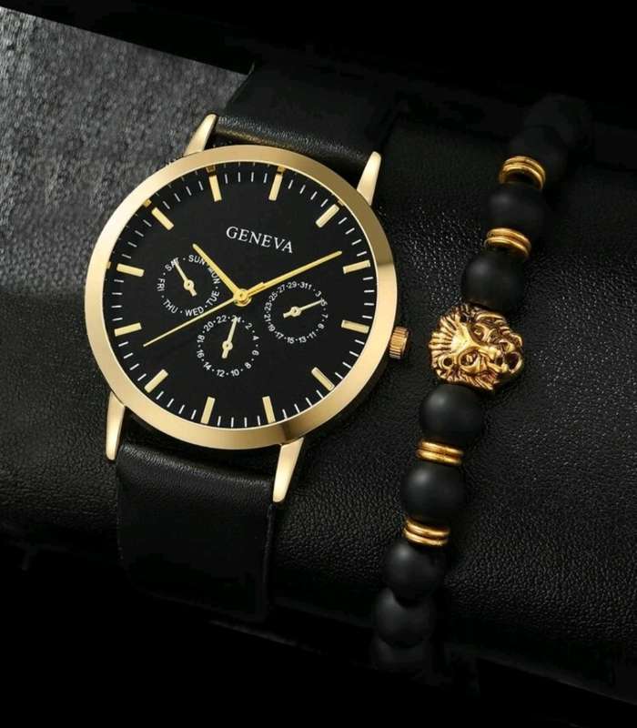 2pc mens luxurious Quartz Watch set with lion bracelet
