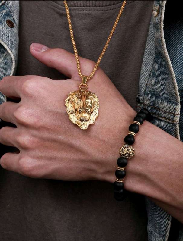 3pc luxurious Men`s Watch Set...  Gold plated Lion Head Bracelet and necklace