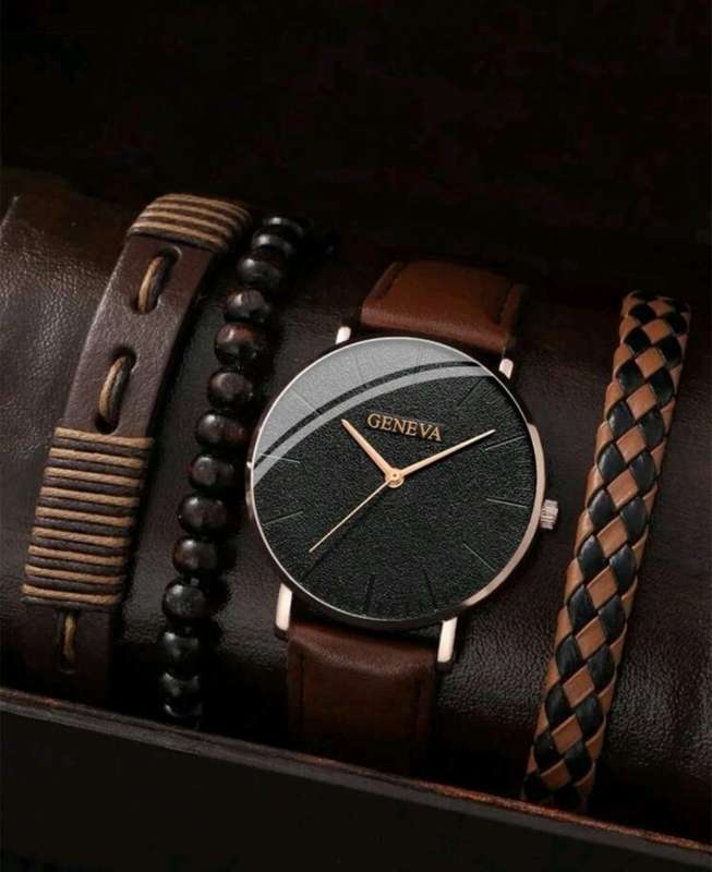4pc mens casual luxurious Quartz Watch set