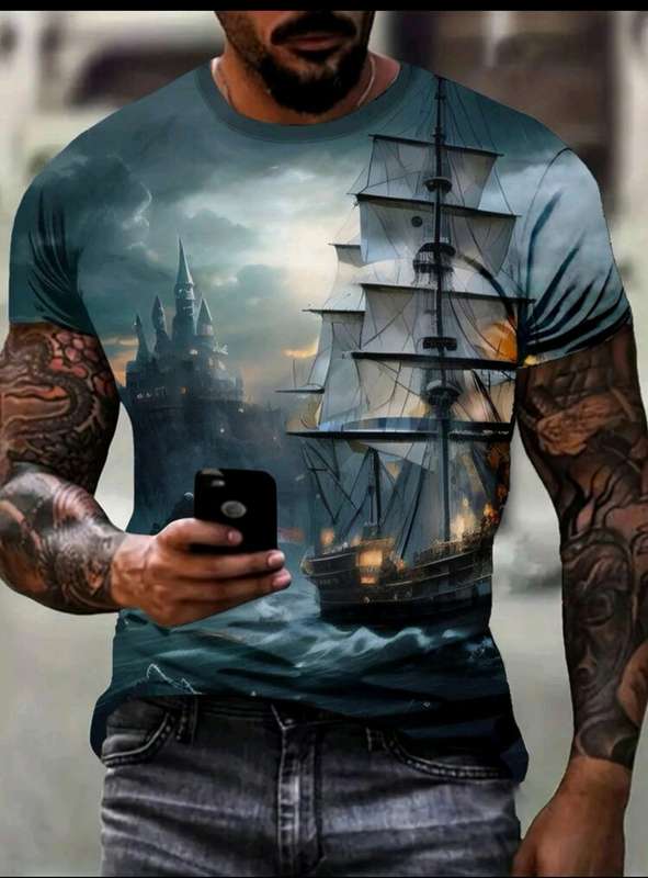 3D PRINTED ship T shirt