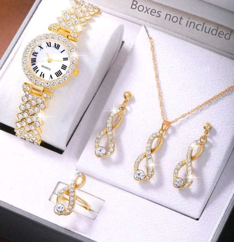 Woman luxurious 5 pc diamond decor watch set