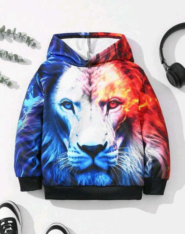 Kiddies 3D printed wolf hoodie 6 years