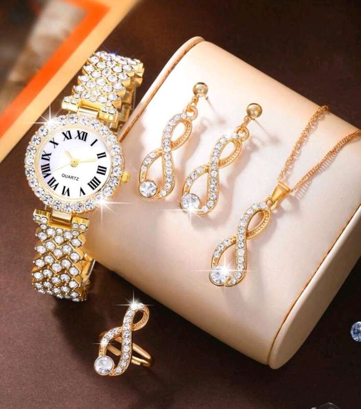 5pc gold diamond decor geneva Quartz Watch set