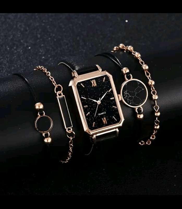 Wow amazing luxurious woman 5pcs square leather band watch set