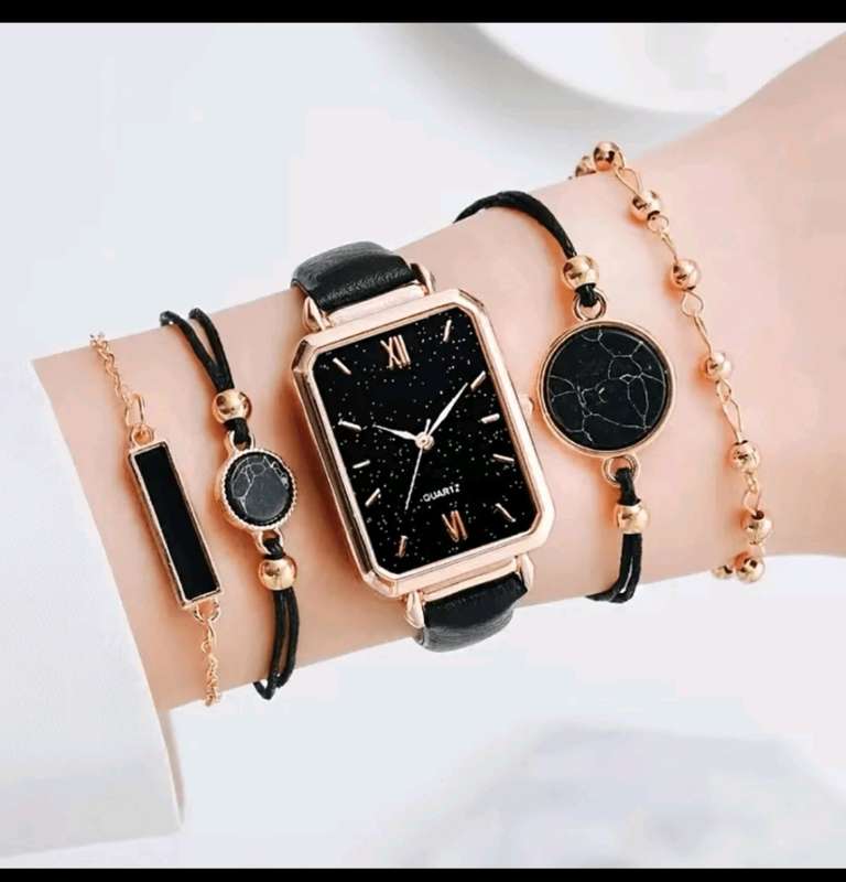 Wow amazing luxurious woman 5pcs square leather band watch set