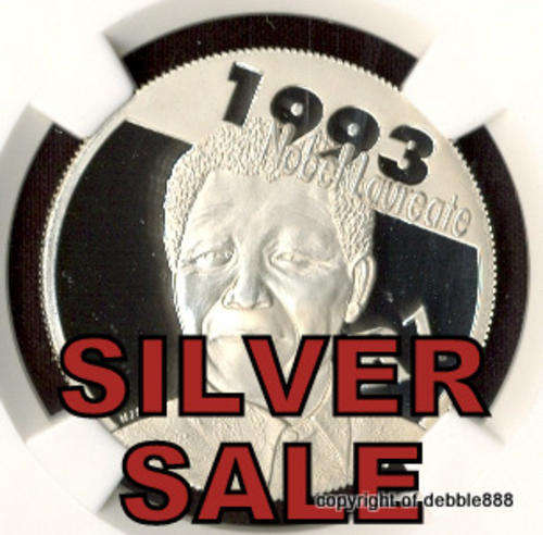 SILVER SALE !!! The PERFECT COIN !!! PF70 UC - Nelson Mandela Nobel Laureate Silver R1 - 2007 ***