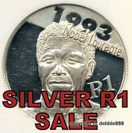 SILVER R1 SALE*** !!! MANDELA Nobel Laureate- MS 66 -Mintage only 4,061 !!! More rare than the proof
