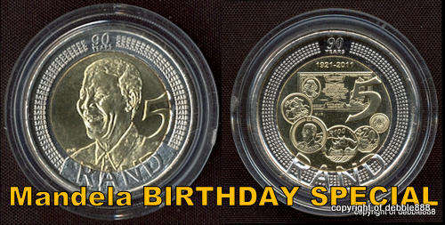 COMBO SET !!! Mandela 90th Birthday + SARB 90th ANNIVERSARY Uncirculated R5's** !!! ENCAPSULATED !!!