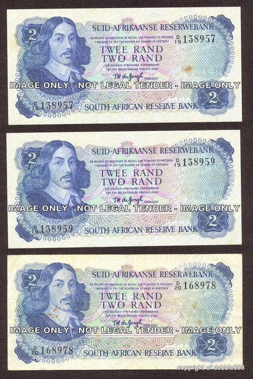 TW de JONGH - 3 x TWO RANDS - 1974 - SECOND ISSUE - A/E