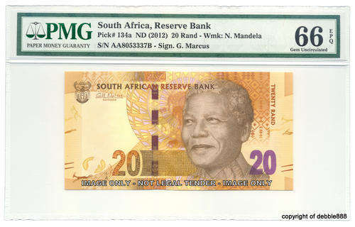 MANDELA GRADED TWENTY RAND (AA prefix) - PMG graded 66 GEM UNCIRCULATED EPQ - GILL MARCUS