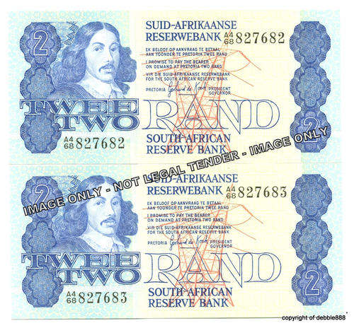 GPC de KOCK - 2 x UNC TWO RANDS in SEQUENCE - 1981 SECOND ISSUE (A4/68 prefix) A/E - 827682/3
