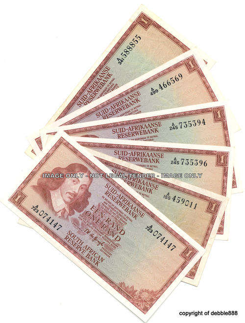 TW de JONGH - 6 x ONE RANDS - 1972 - FIRST ISSUE - VF !!!  BID PER NOTE