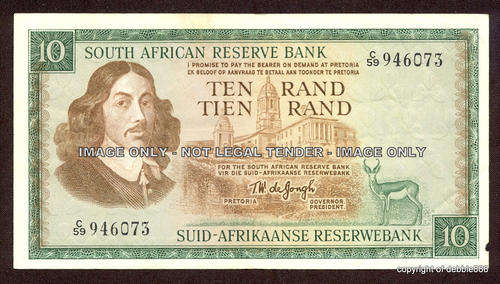 TW de JONGH - TEN RAND NOTE - 1967 - FIRST ISSUE - E/A (C59 prefix)