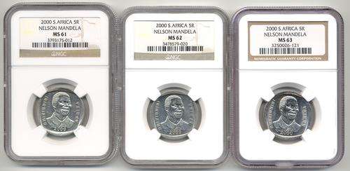 COMBO Set of 3x Mandela "SMILEY" R5's *** MS61 /MS62 /MS63 *** NGC graded *** bid PER coin