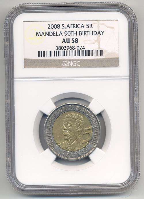 2 x AU58 Mandela *** 2008 90th Birthday R5 *** bid per coin