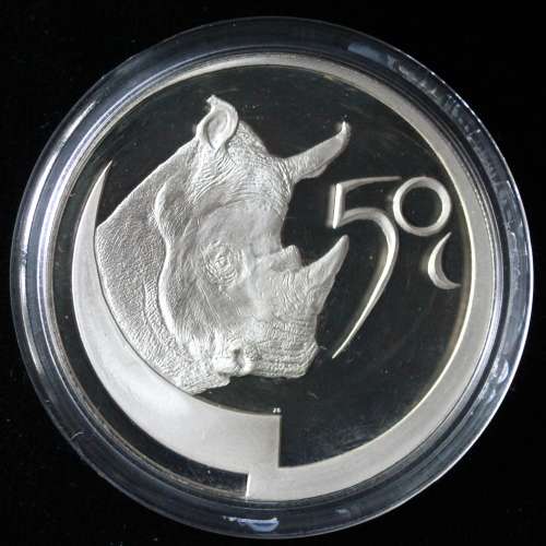 TWO OUNCES Sterling SILVER 50c *** The RHINO - Survivor of Africa - 2003 *** SILVER WILDLIFE Series