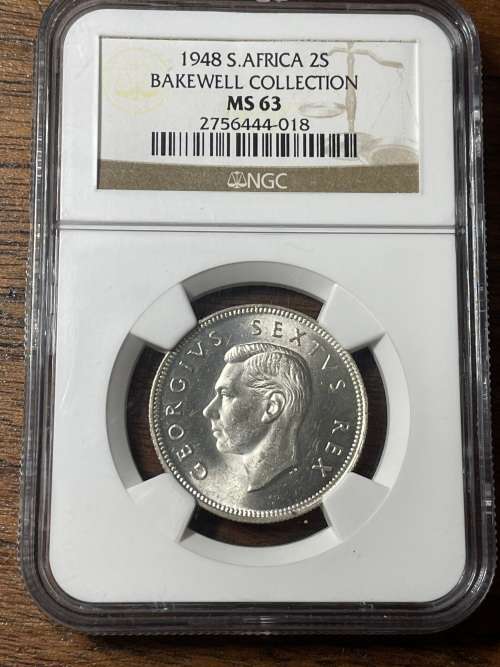 1948 2 shilling Bakewell collection  MS63 mintage 7893