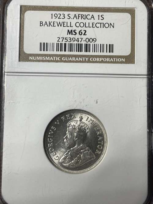 1923 1 shilling  Bakewell collection MS62 NGC graded  uncirculated