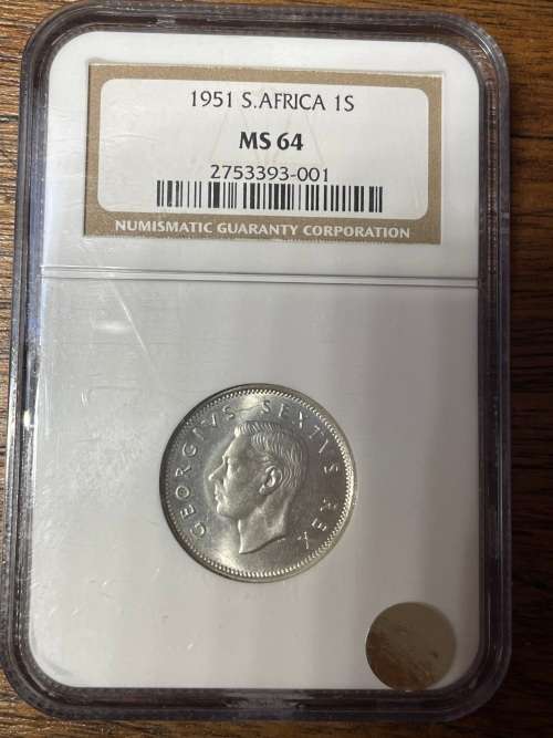 1951 1 Shilling MS64 NGC Graded old unnamed Bakewell collection superior and brilliant Unc