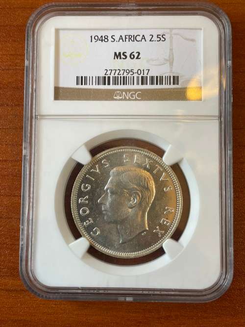 1948 * 2 1/2 shilling *  low mintage of 6 773 * graded by NGC as a MS62 * seldom for sale