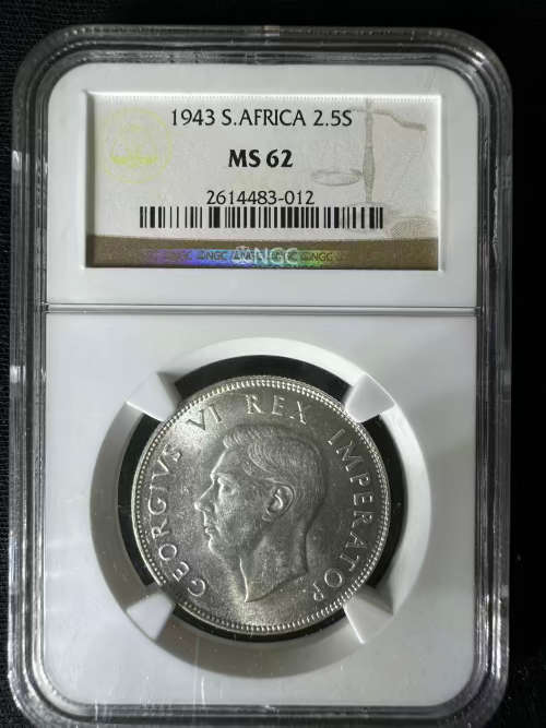 1943 * 2.5 Shilling * NGC graded MS62 * only one listed graded