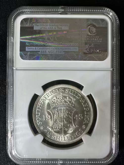 1943 * 2.5 Shilling * NGC graded MS62 * only one listed graded